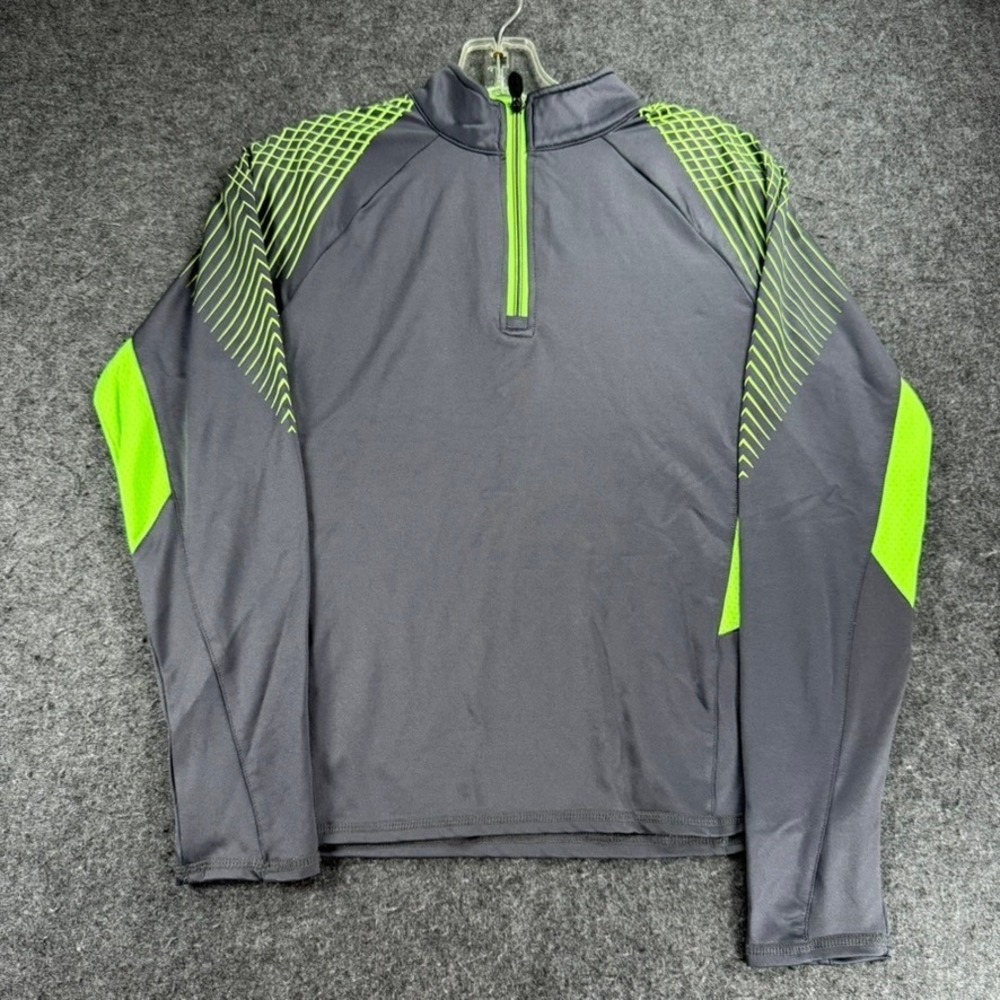 Asics Gray‎ Neon Athletic Quarter Zip Long Sleeve Shirt Youth M 10 12